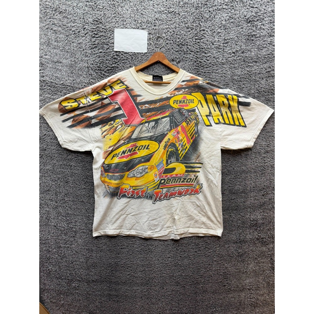 Vintage Chase Pennzoil Steve Park Nascar Racing Graphic T-Shirt White Size XL
